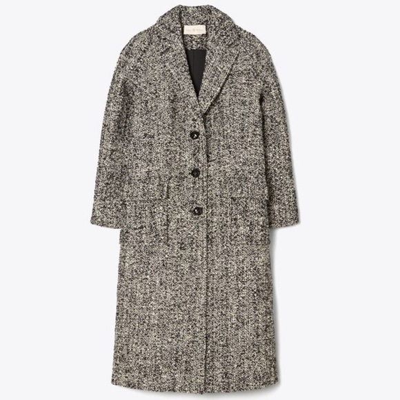 NWT TORY BURCH oversized tweed coat in black ivory size 10 ($1298) - Picture 4 of 13